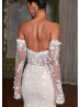 Strapless Ivory Lace Glitter Tulle Wedding Dress With Detachable Sleeves